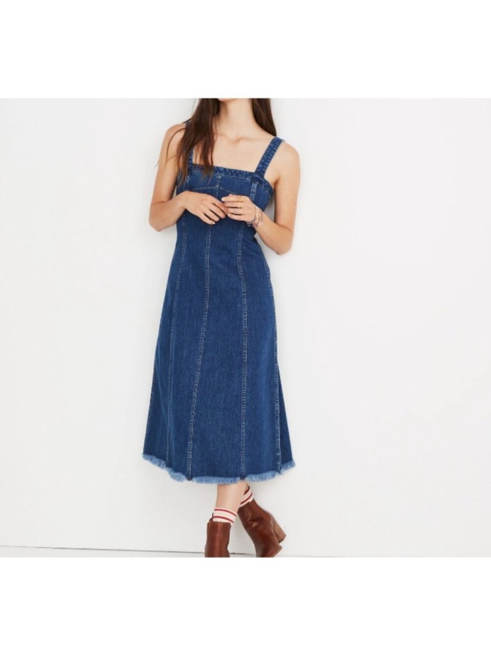 Madewell Denim Dress Womens 00 Blue Jean Raw Hem Seamed Tank Summer Sun Hipster
